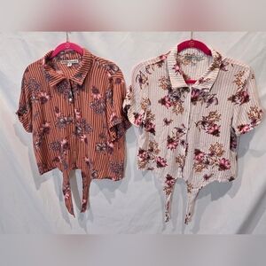 Gypsies & Moondust Boho Floral Tie-Front Button Up Women Tops Size M